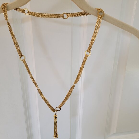 Vintage Gold Tassel Necklace 28 inches Gold Tone - Picture 6 of 8